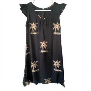 Santiki V-Neck Flutter Sleeve Tropical Palm Tree Dress